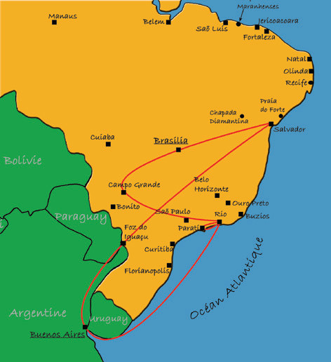 Itinéraire du voyage Brésil - Buenos Aires