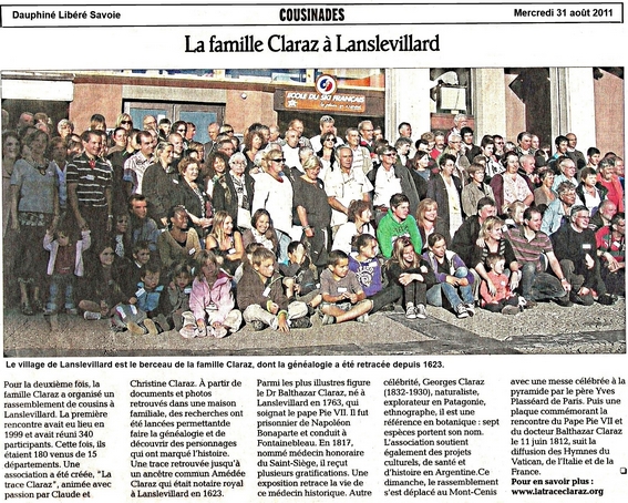 article de presse association La Trace Claraz (généalogie)