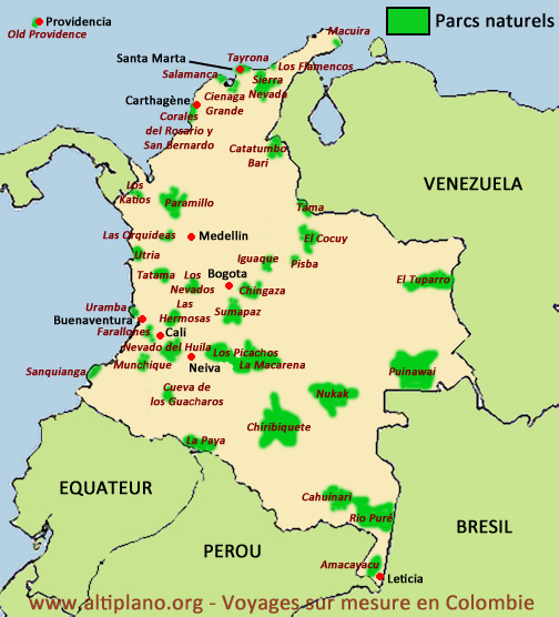 voyage colombie carte parcs nationaux