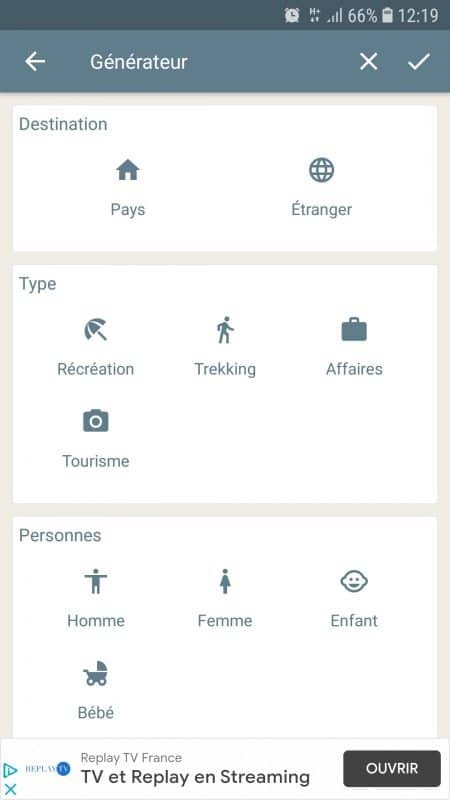 Appli de voyage PackTeo