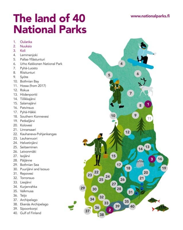 Carte parc nationaux en Finlande